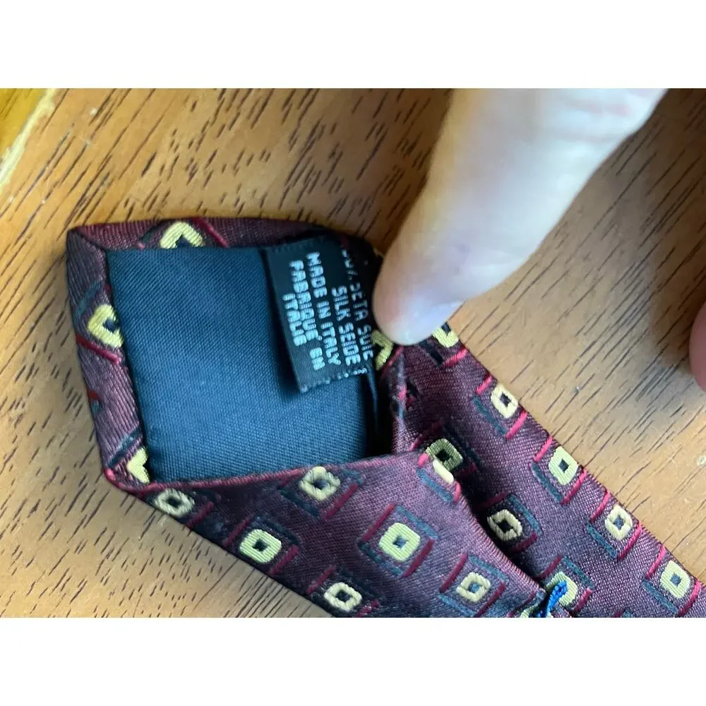 Canali Silk Necktie Italy Burgundy Geometric Square Academia Office 60”